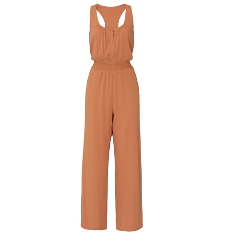 The Odells Tan Wide Leg Jumpsuit in Caramel Brown Size Large