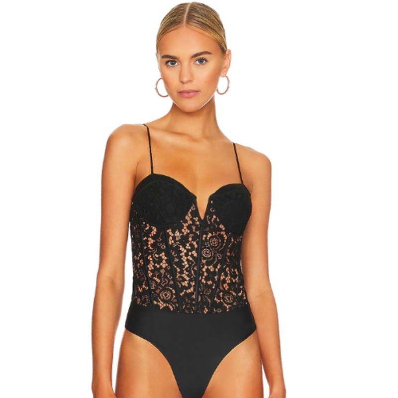 CAMI NYC Anne Corded Lace Bodysuit in Black NWT Size 8