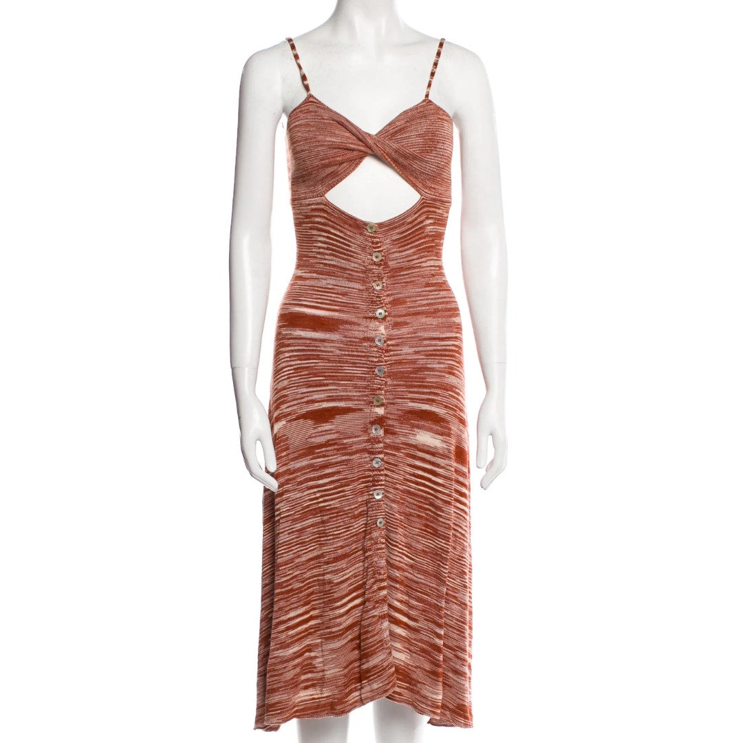 For Love & Lemons Isabela Midi Dress in Brown Marl Size XL