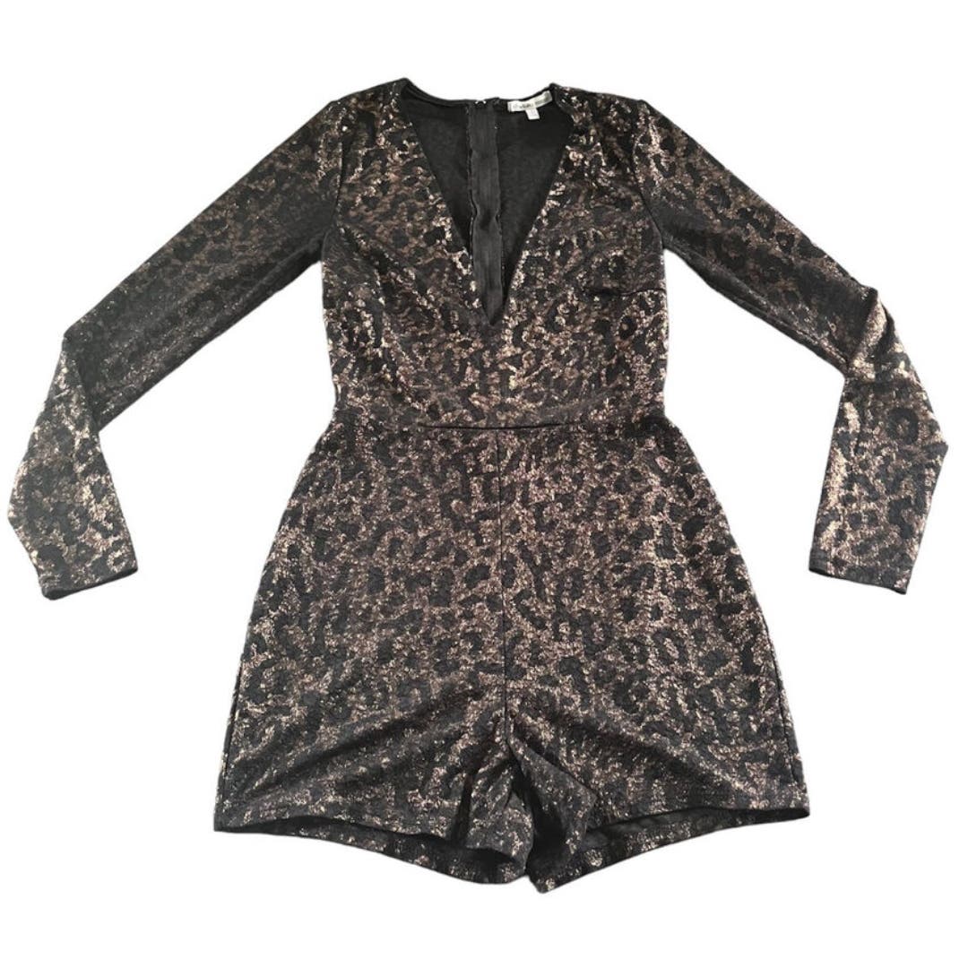 Charlotte Russe Black & Metallic leopard Print  Romper NWT Size Medium
