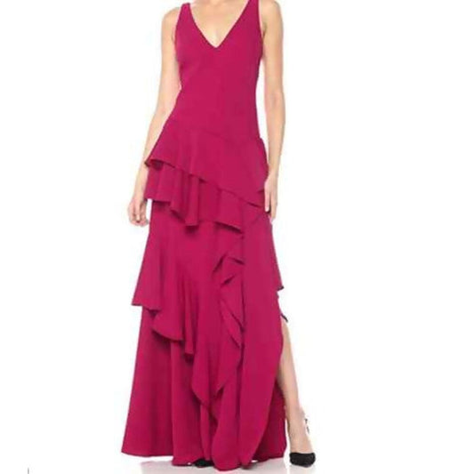 Halston Heritage Drop Waist Tiered Ruffle Gown - /Pink - 0