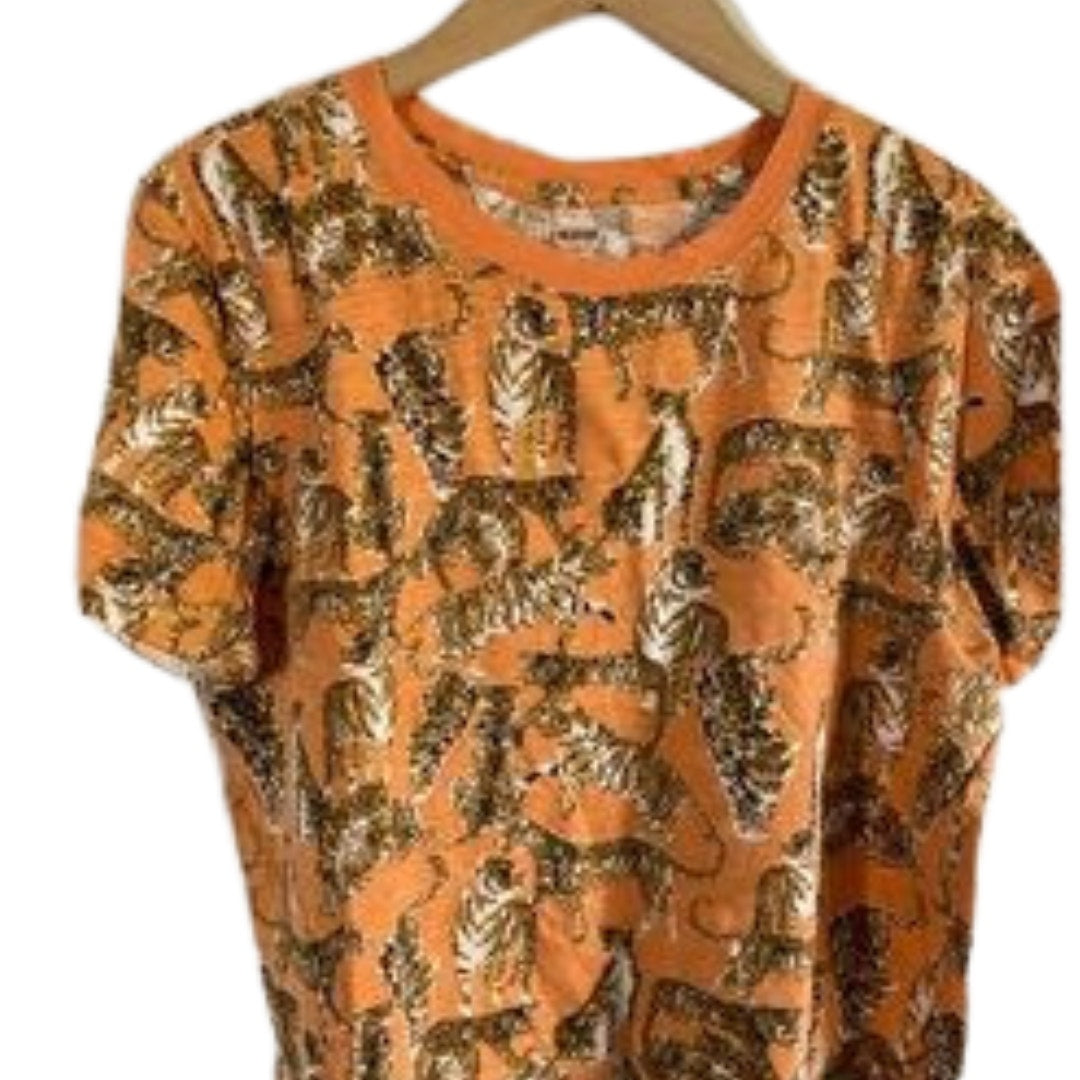 Anthropologie Maeve Big Cat Print Boxy Tee Orange NWT Size Small