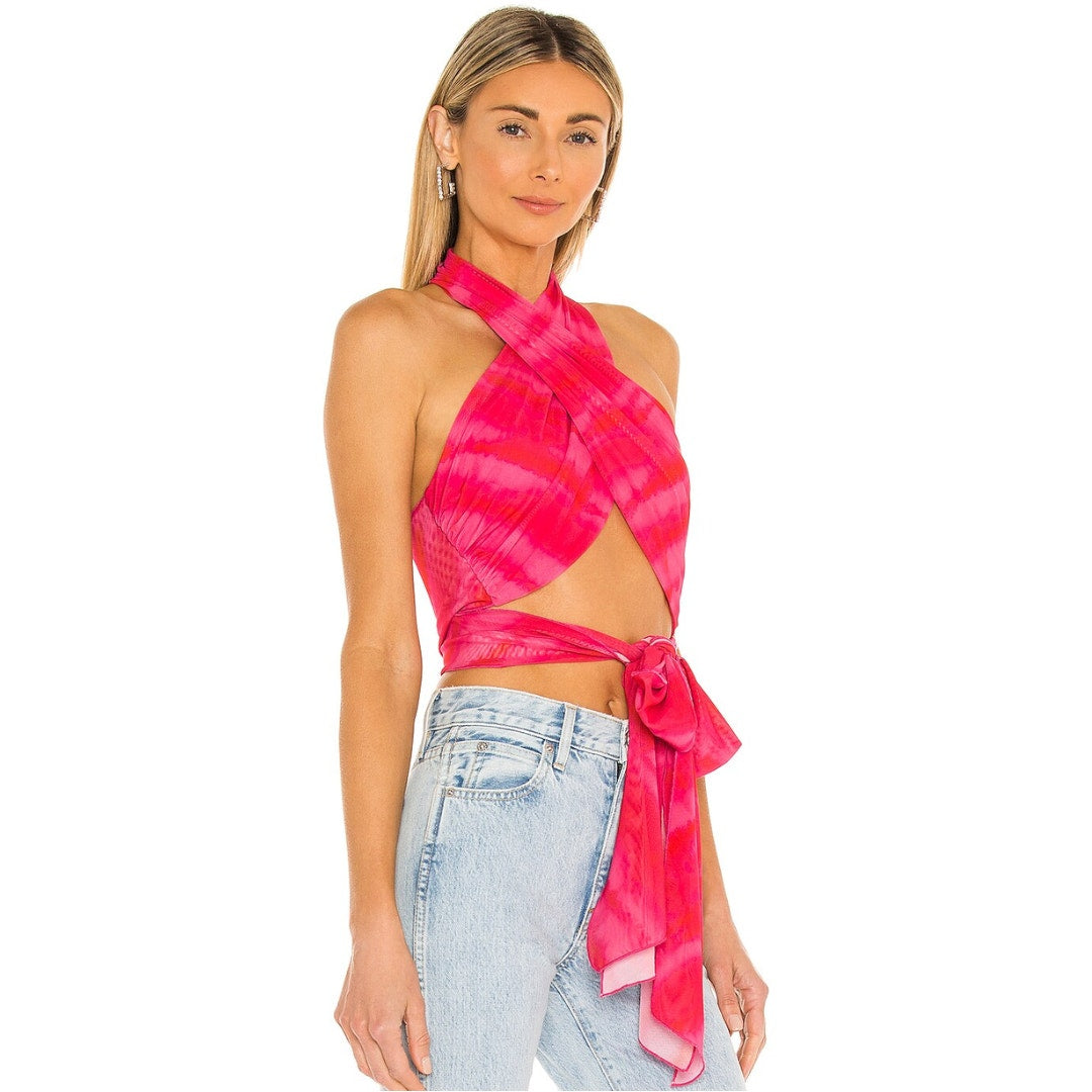 h:ours Rios Wrap Halter Top in Strawberry Tie Dye NWT Size Small