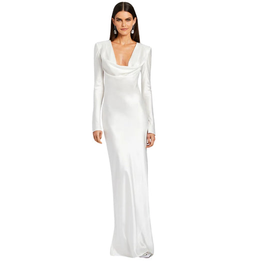 Sans Faff Anna Cowl Evening Gown in White NWT Size Medium