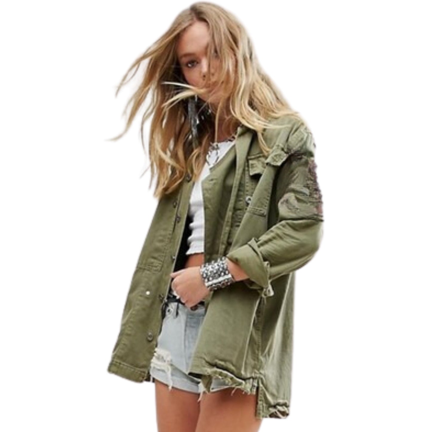 Free People Military Jacket Unisex in Olive Green NWOT Size Large