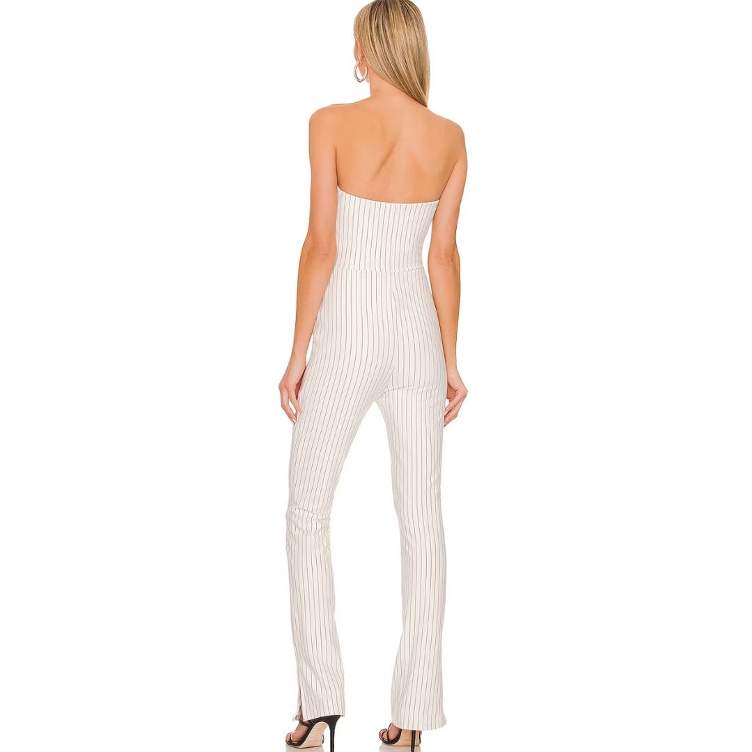 Superdown Kristina Jumpsuit in White Stripe NWT Size Small