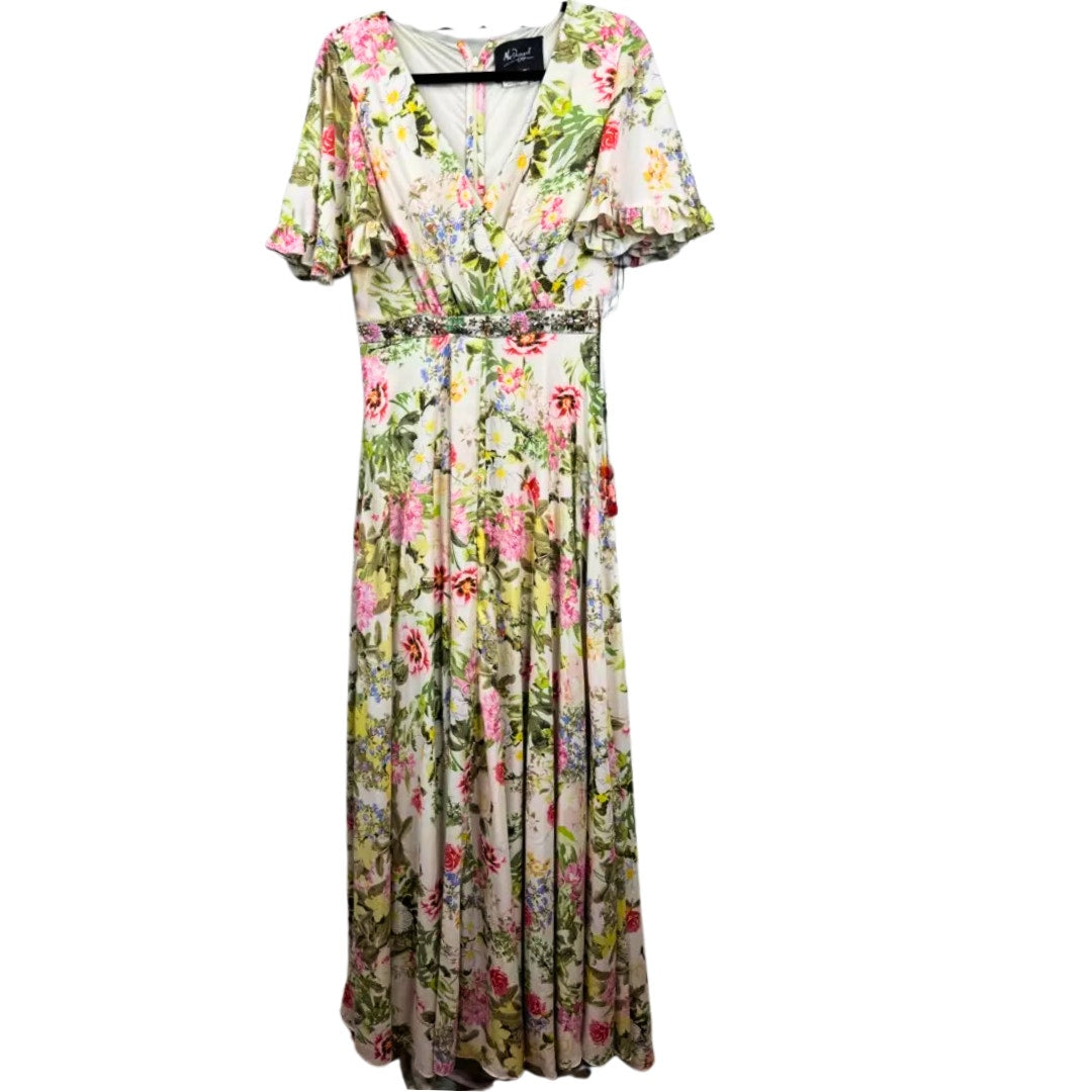 Mac Duggal Floral Print Faux Wrap Flutter Sleeve A Line Gown NWT Size 12