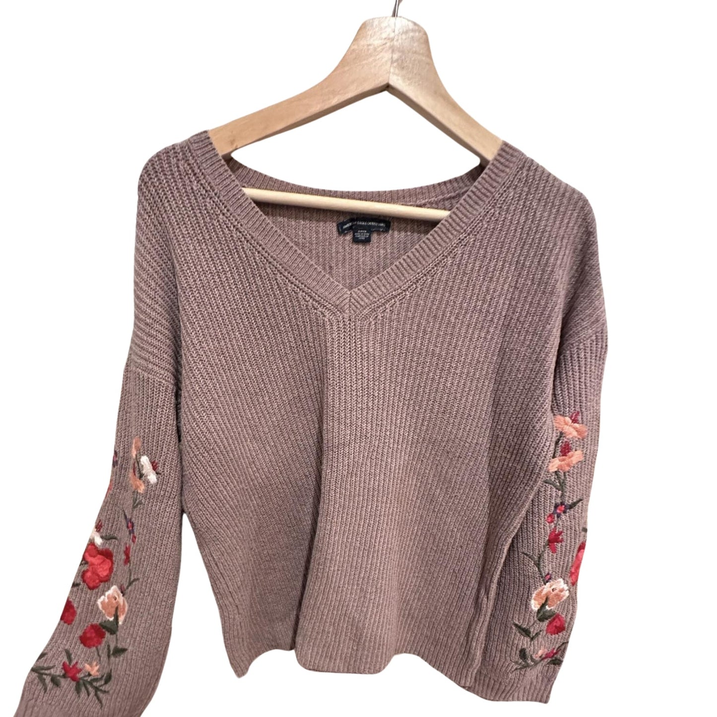 American Eagle V neck Sweater in Dusty Rose Floral XS