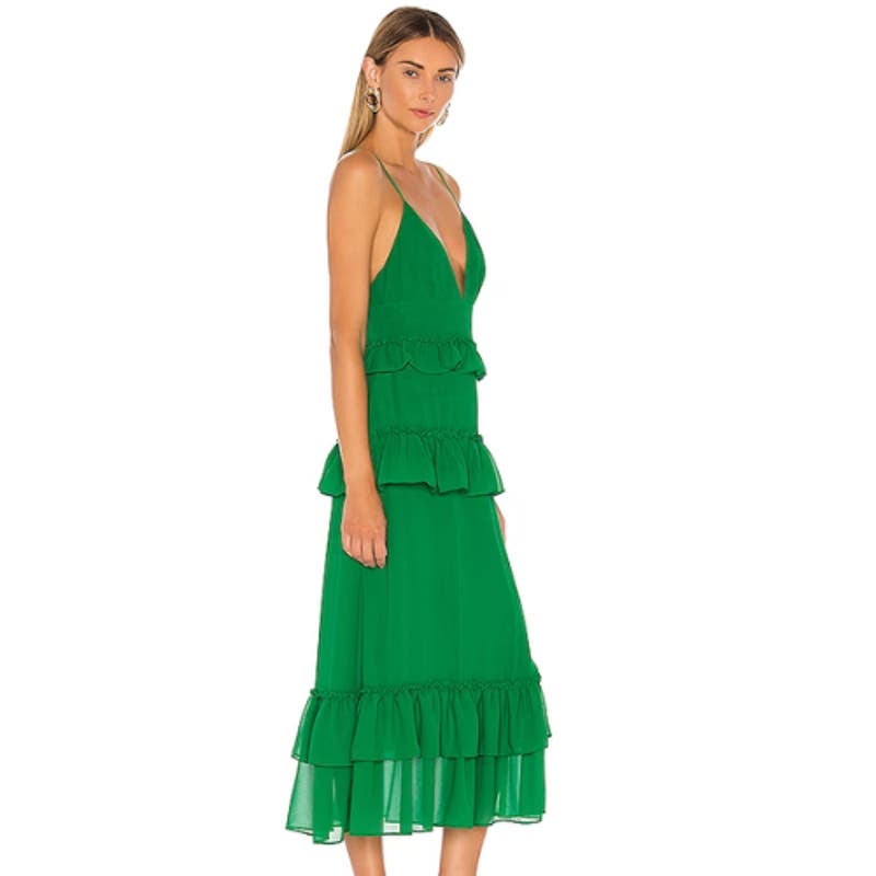 Lovers + Friends Brexley Midi Dress in Viridian Green NWT Size Small