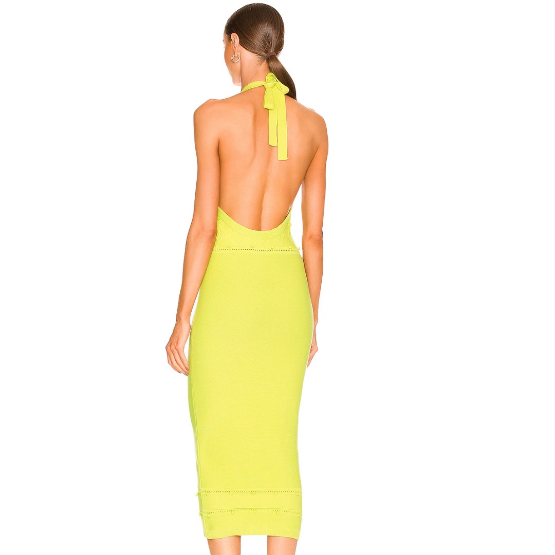 Lovers + Friends Morgan High Neck Halter Midi Dress in Lime NWOT Size Small