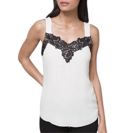 WHBM Off White Shell Top & Black Lace Trim Tank Style Size XS