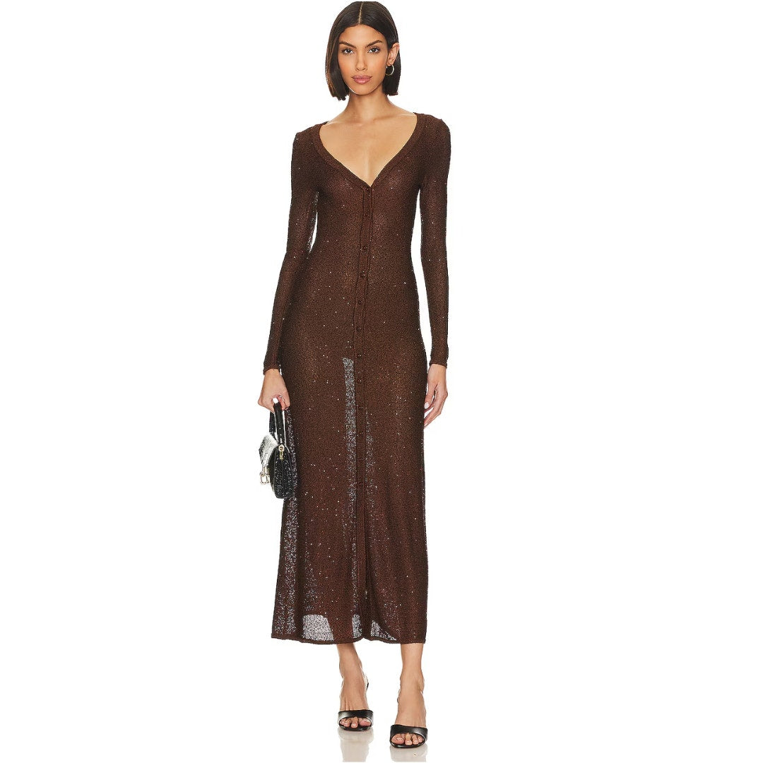 MISA Los Angeles Rafael Cardigan Dress in Chocolate Shimmer NWT Size Small