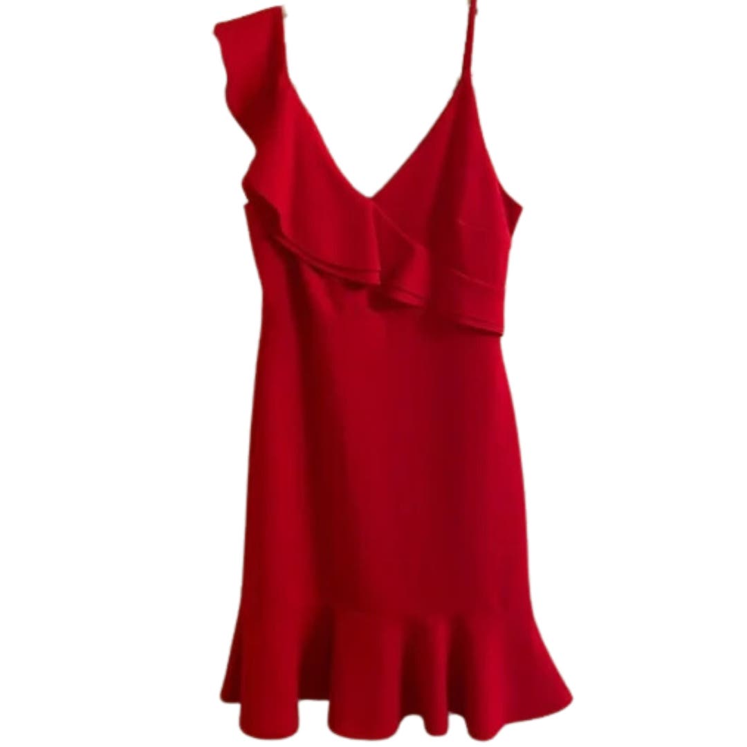 Aqua Red Ruffle Trim Accent Mini Dress Size Large
