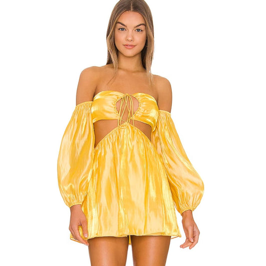 More to Come Nadia Off Shoulder Dress in Belle Yellow NWOT Size Small