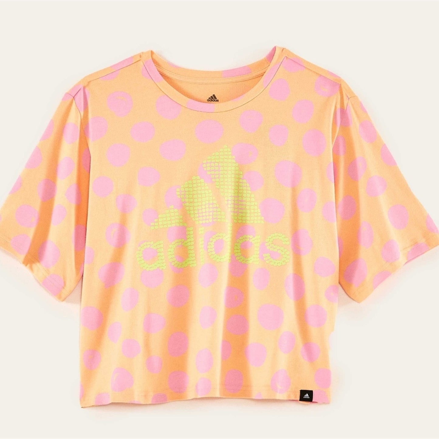 Adidas X Farm Rio Allover Print Crop Tee Orange Pink Polka Dot Neon Size Med NWT