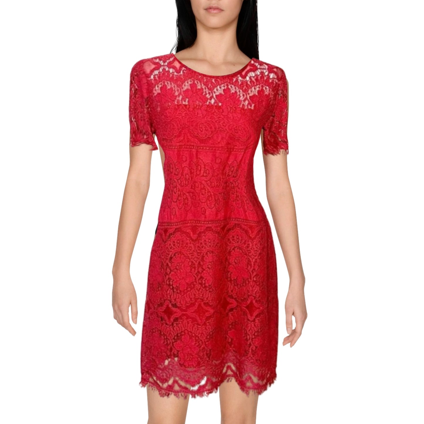 Free People Red Illusion Lace Mini Dress Size 6