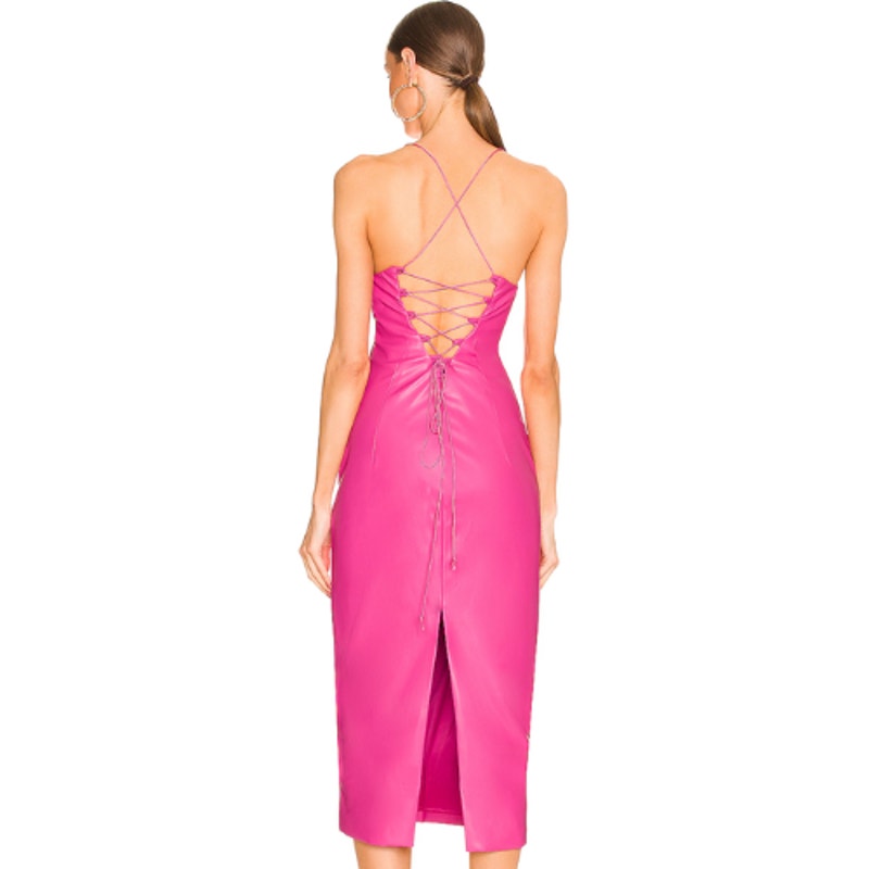 Bardot Helena Faux Leather Dress in Hot Pink