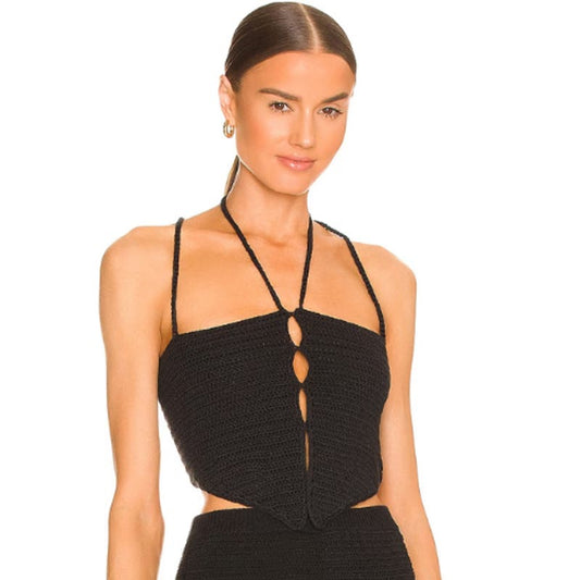 Revolve x H:ours Paetyn Crochet Top in Black NWT Size Small