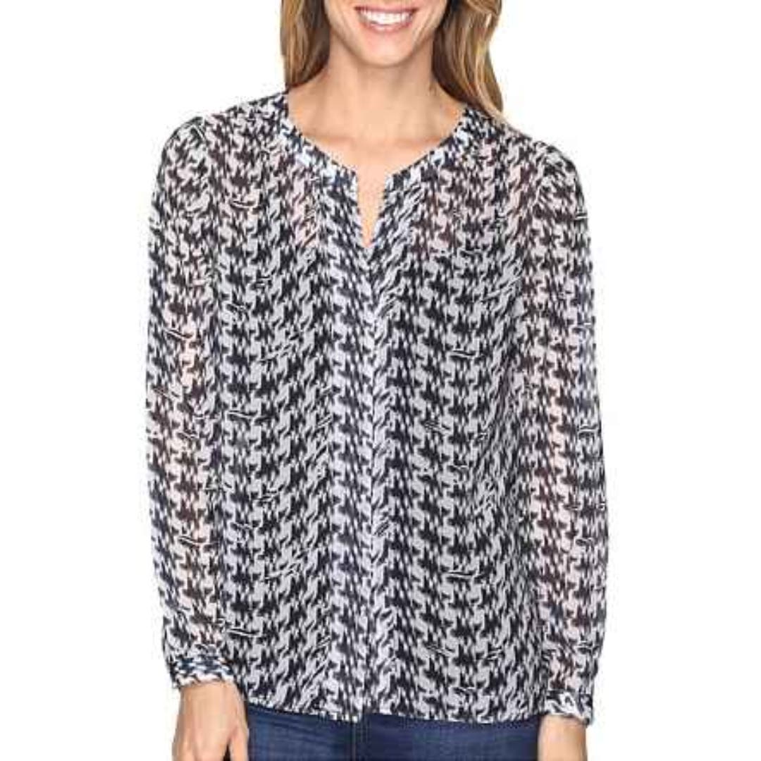 Pendleton Career Essential Blouse in Gray & Black NWT Size 16 Petite