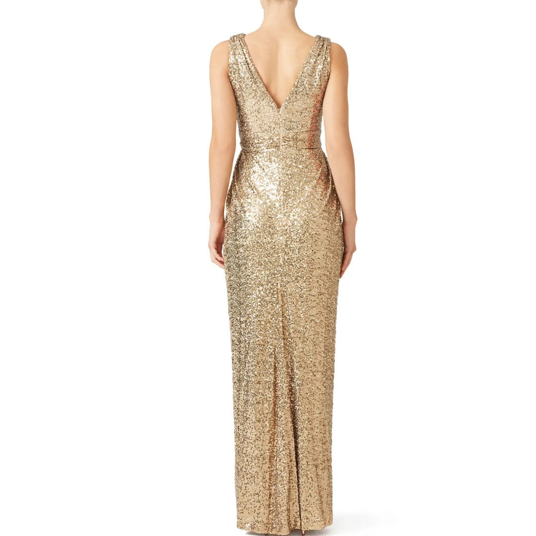 Badgley Mischka Gold Glitz Gown EUC Size 10