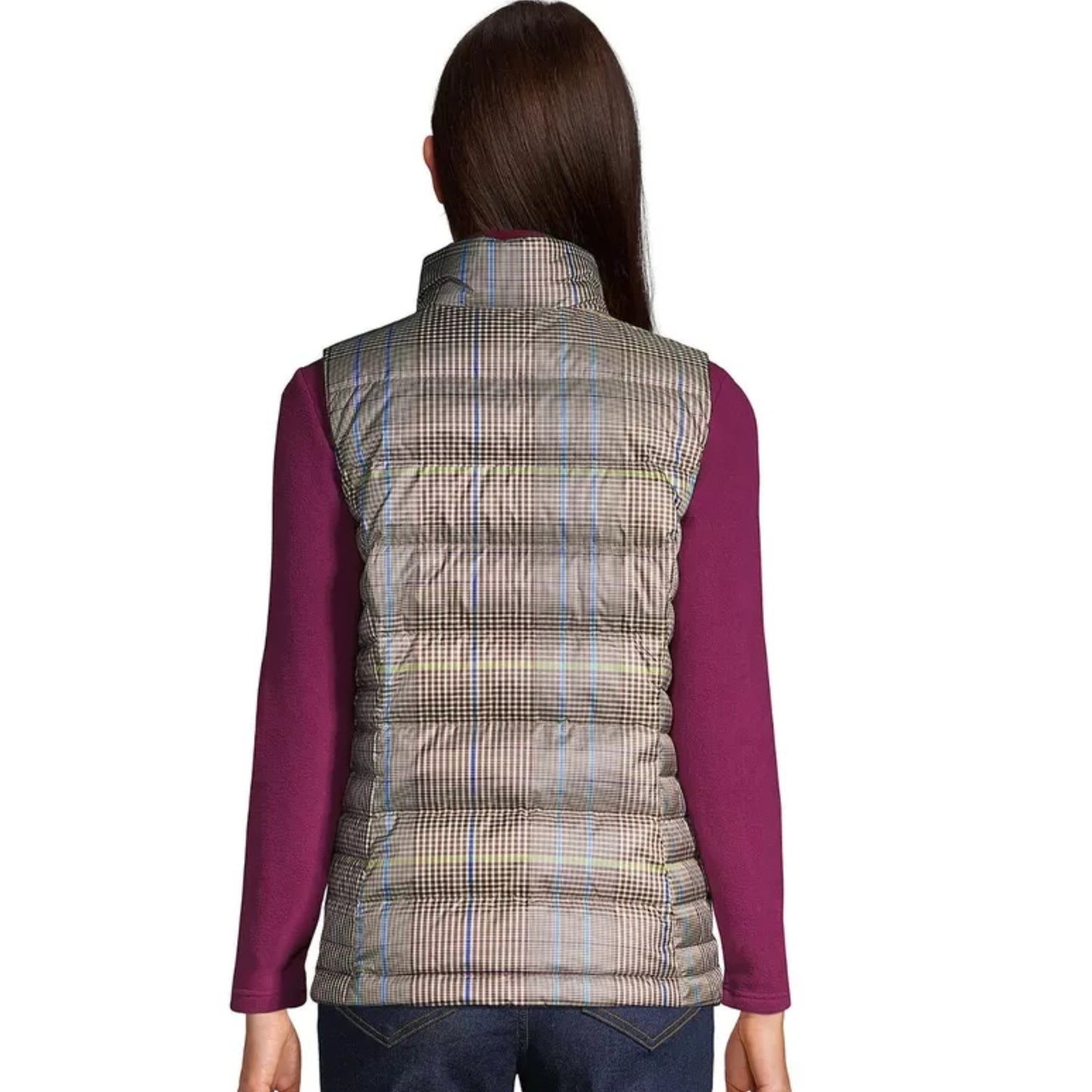 Lands' End Tall Down Puffer Vest - Alabaster Gln Plaid NWT Size Large Tall