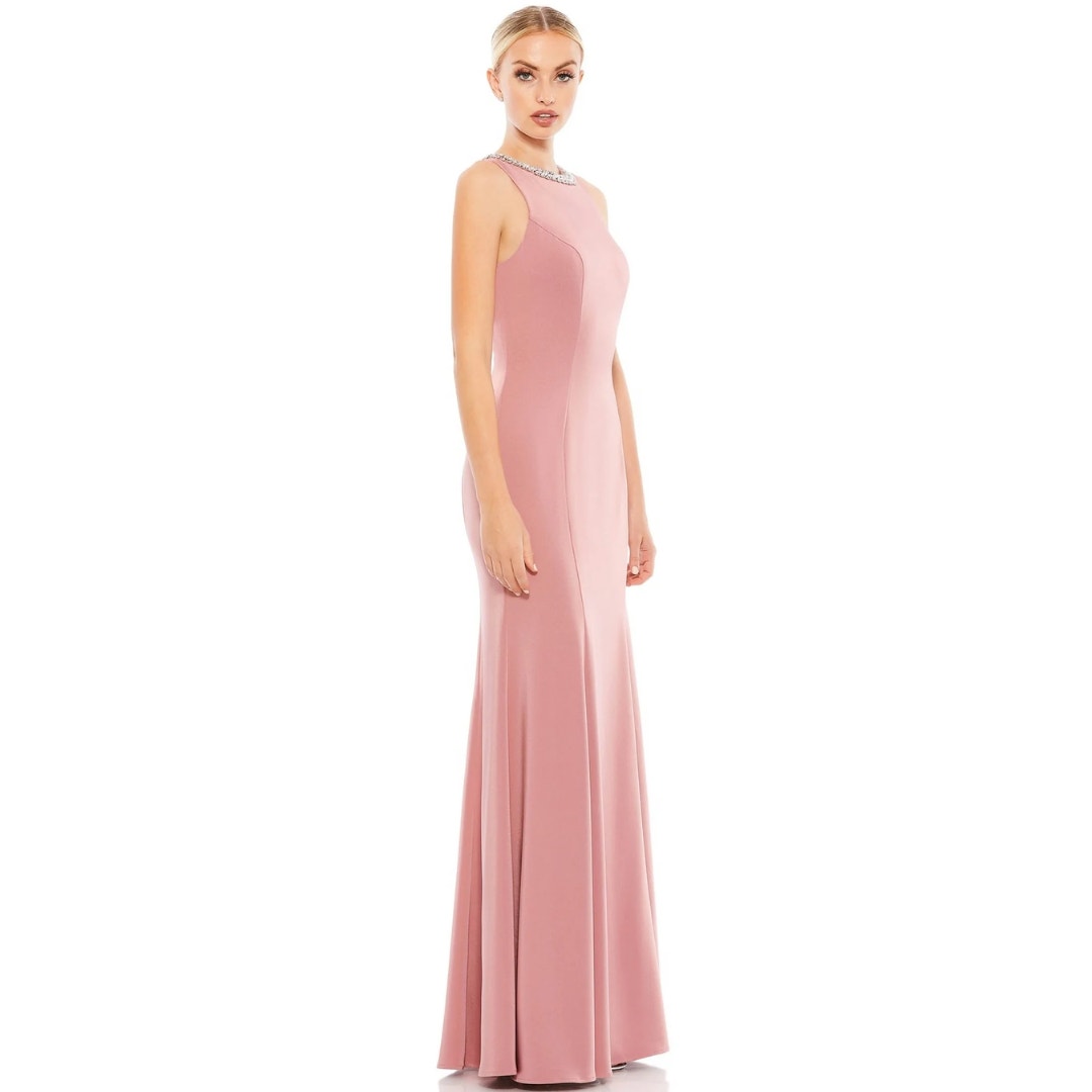 MacDuggal Crystal Neck Trumpet Gown in Rose Pink NWT Size 4