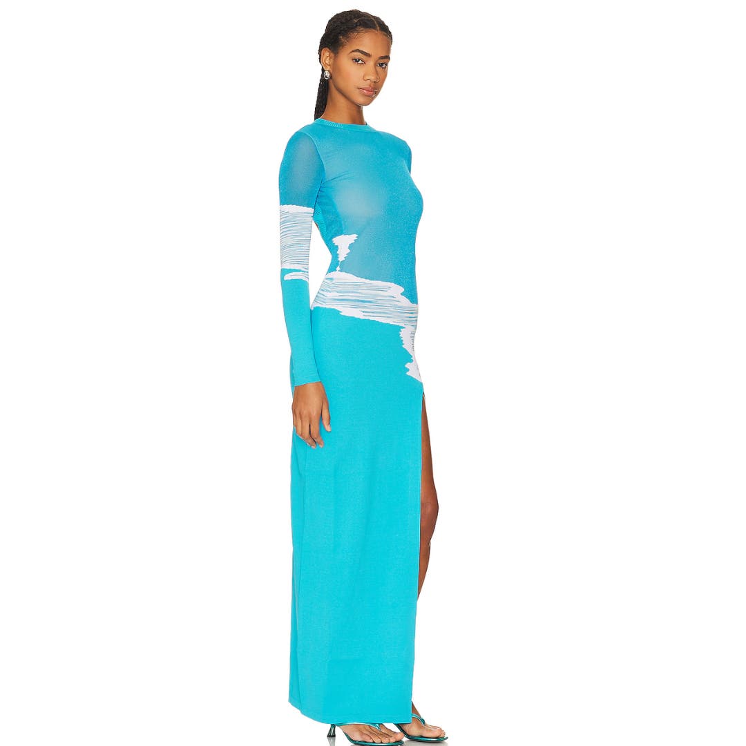 Missoni Maxi Dress in Turquoise, Pale Sky & White Fiam NWT Size 4 US