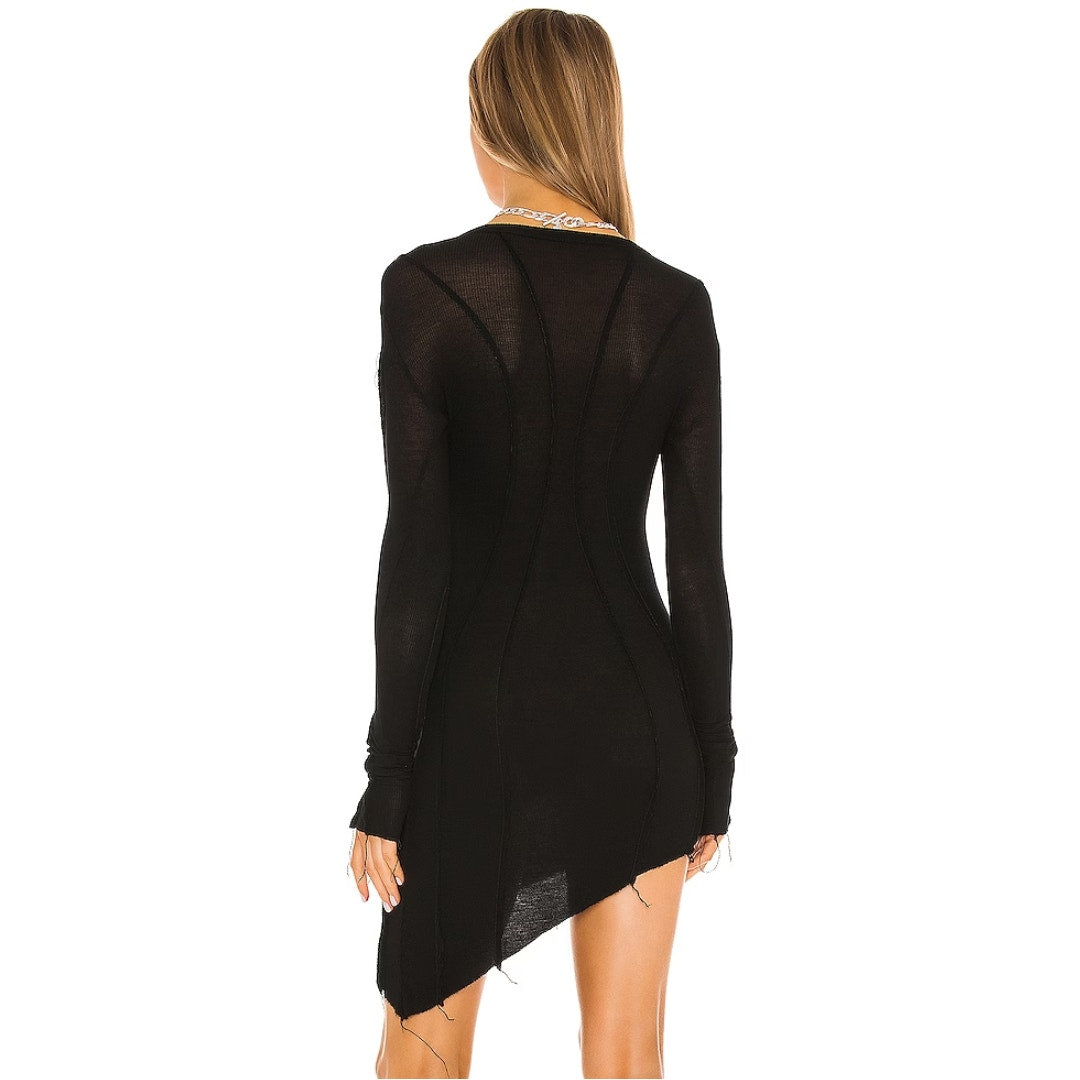 SAMI MIRO VINTAGE Asymmetric Long Sleeve Dress in Black NWT Size XS