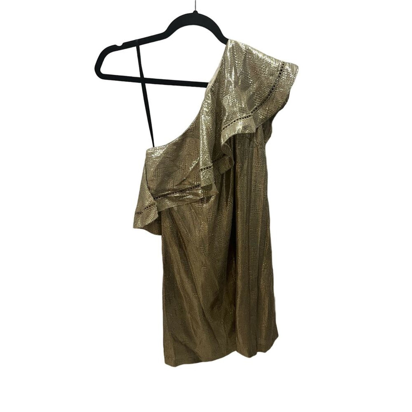 Rachel Zoe One Shoulder Ruffled Gold Dress - Gold - 8