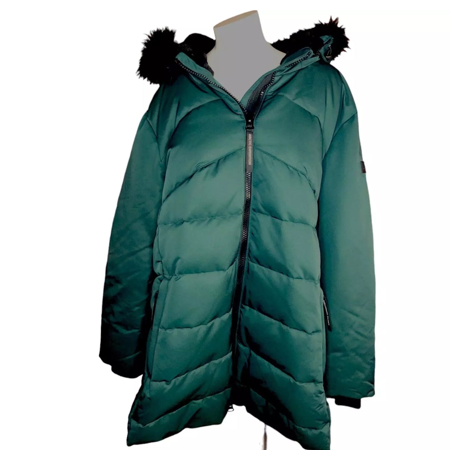 Arctic Expedition Curved Hem Down Parka Hooded in Emerald NWT Size XS