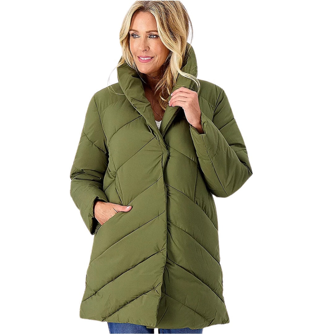 Dennis Basso Water Resistant Relaxed Fit Puffer in Olive Green NEW Size M