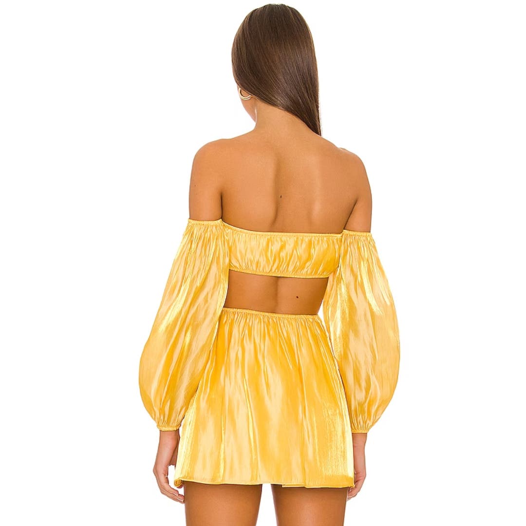 More to Come Nadia Off Shoulder Dress in Belle Yellow NWOT Size Small