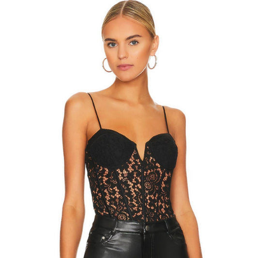 CAMI NYC Anne Corded Lace Bodysuit in Black NWT Size 8