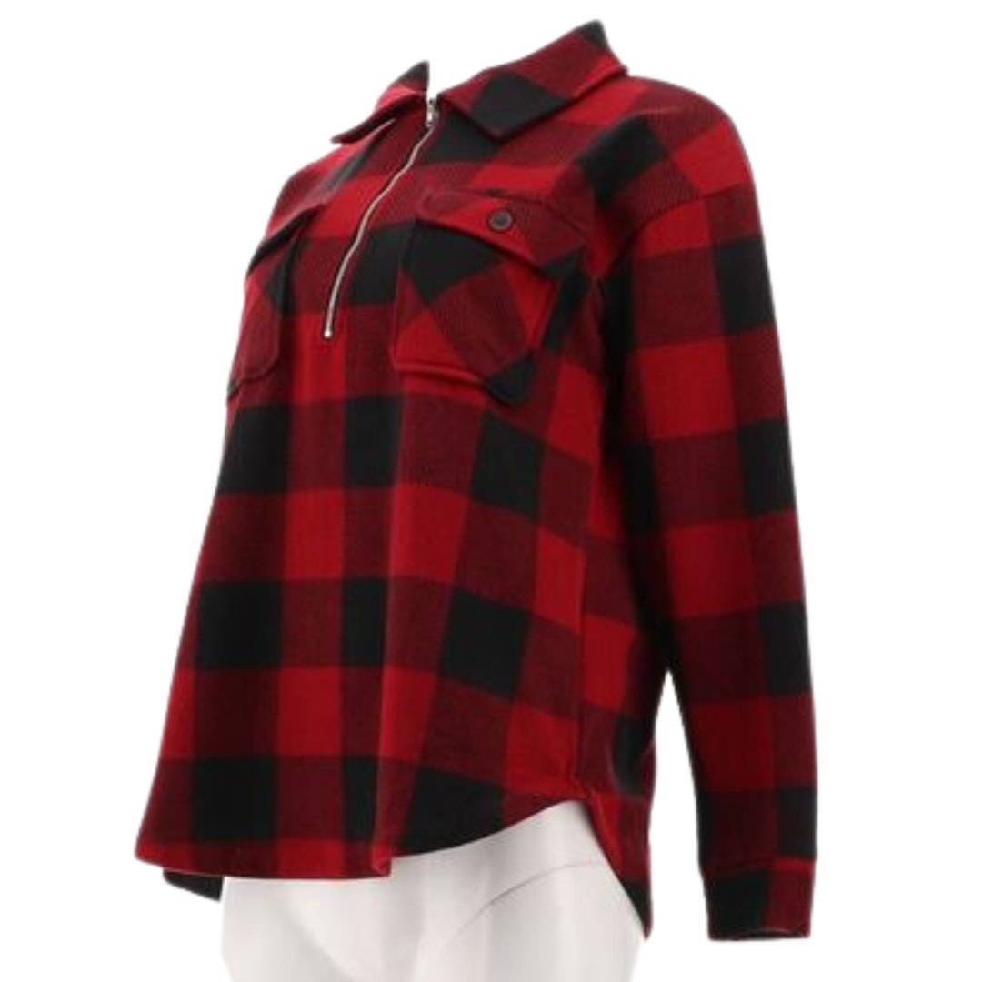 Cuddl Duds Flannel Fleece Half-Zip Pullover New Red Check Size Small