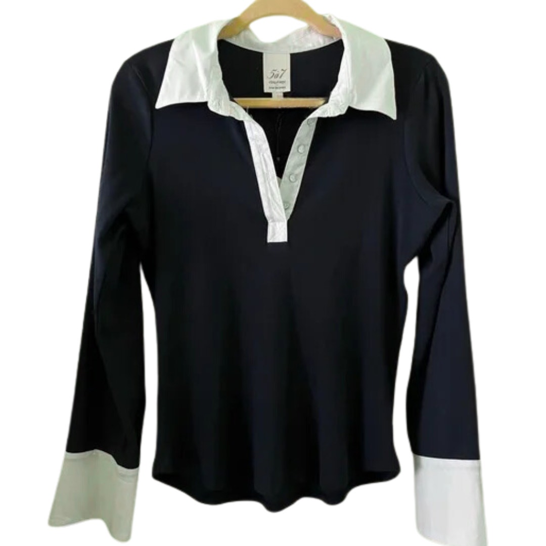 Cinq a Sept Jaden Top in Navy & White Size XS