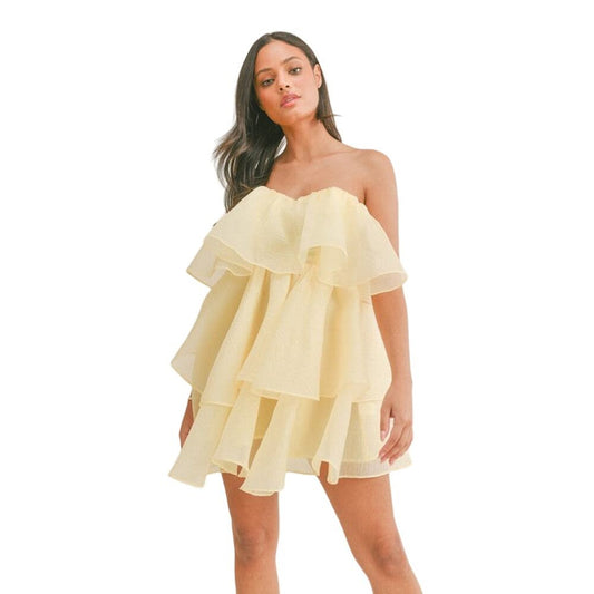 Klesis Yellow Strapless Tiered Ruffle Mini S / NWOT