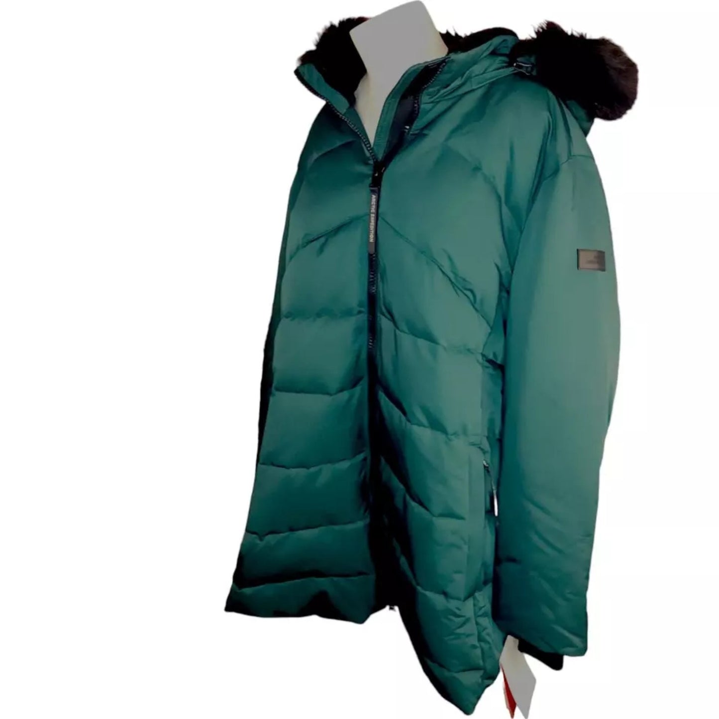 Arctic Expedition Curved Hem Down Parka Hooded in Emerald NWT Size XS