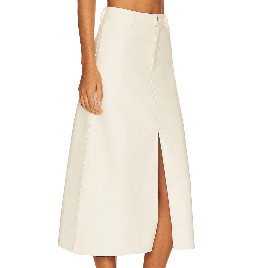 WeWoreWhat Faux Leather Midi Skirt in Ecru NWT Size 4