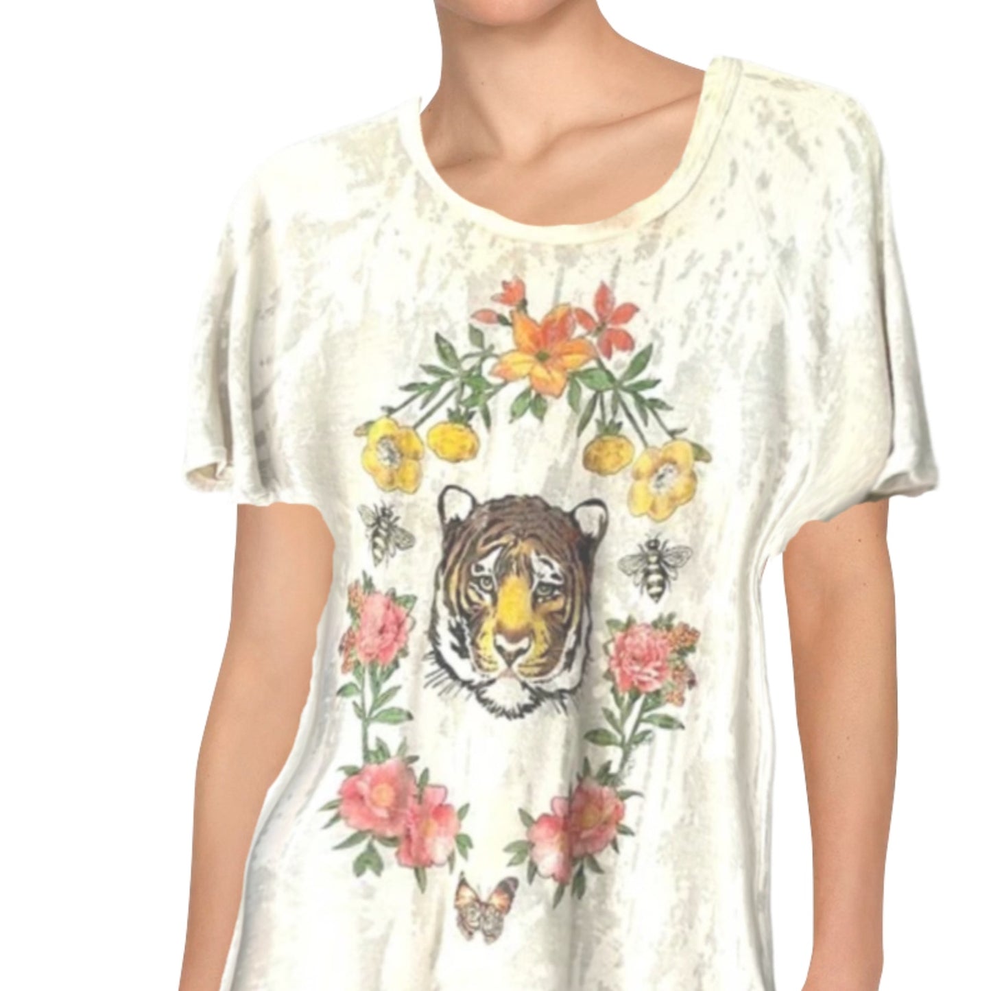 Lauren Moshi Garden Tiger Suki Vintage Raglan Tee Shirt NWT Size Medium