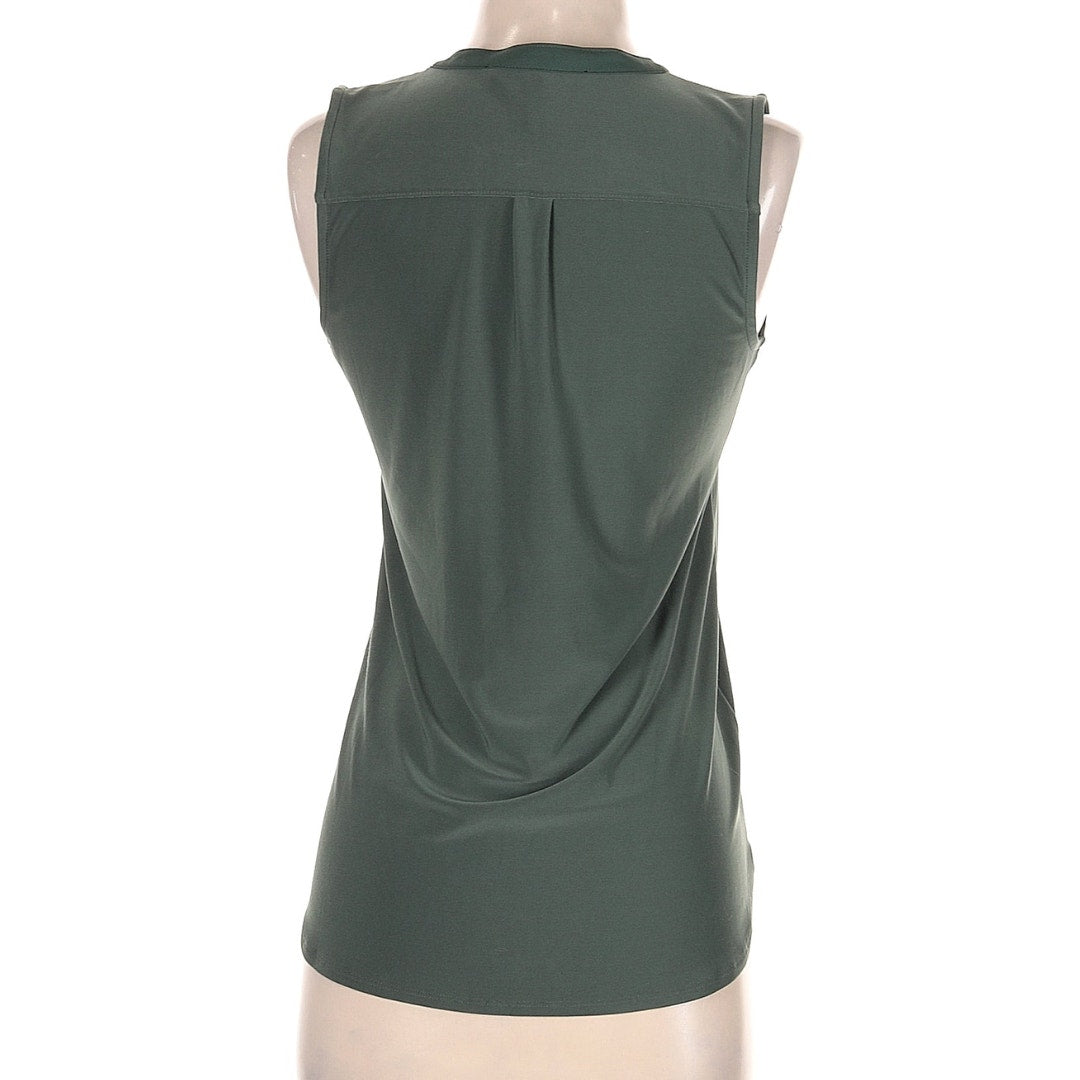 WHBM Ruffle Front Sleeveless Blouse in Olive Green Size XXS