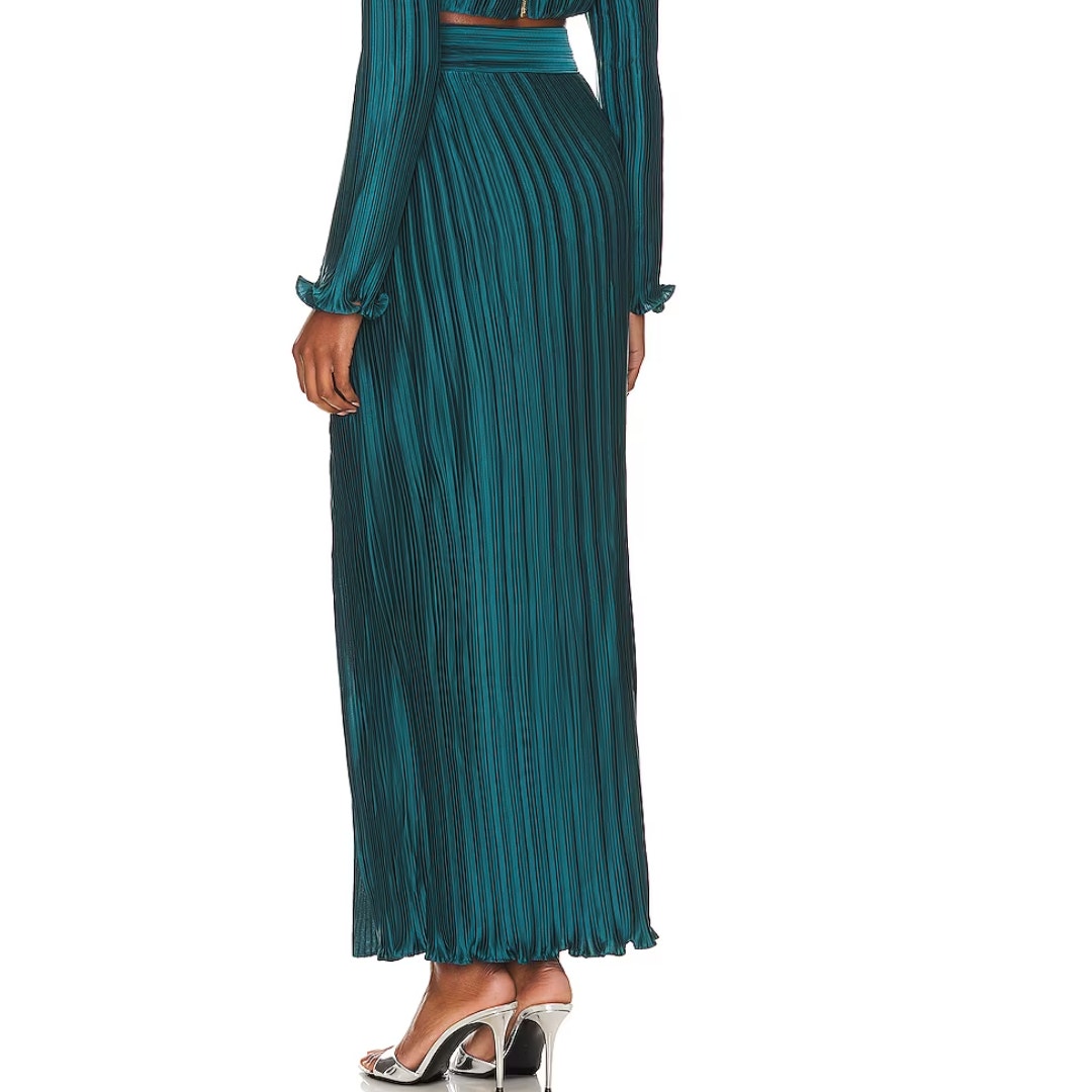 AIIFOS  Pleated Maxi Skirt with front Slit in Teal NWOT Size XS