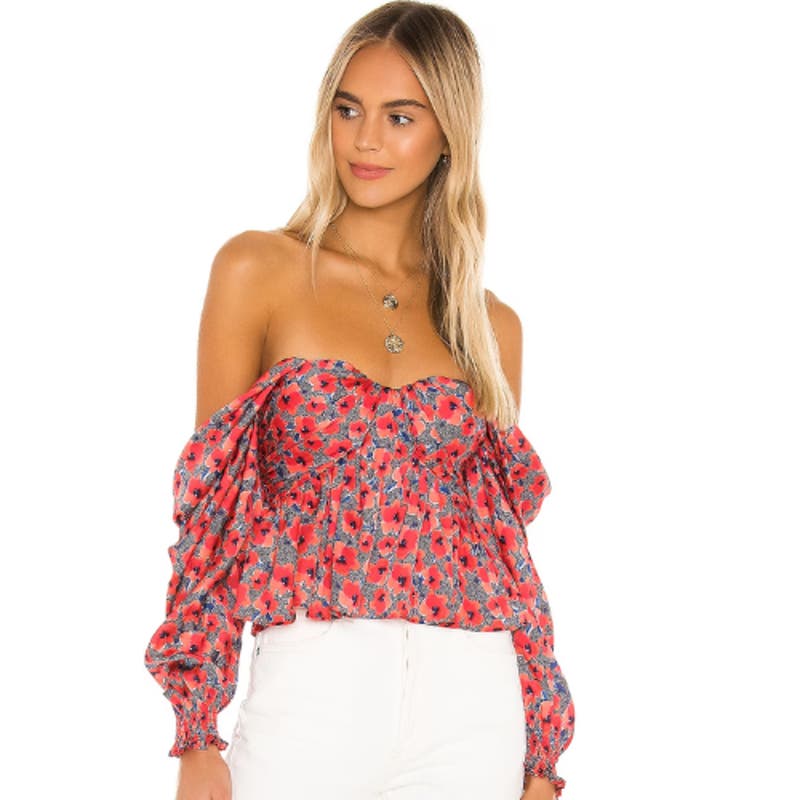 House of Harlow 1960 Burna Blouse in Red Poppy Floral NWT Size Medium