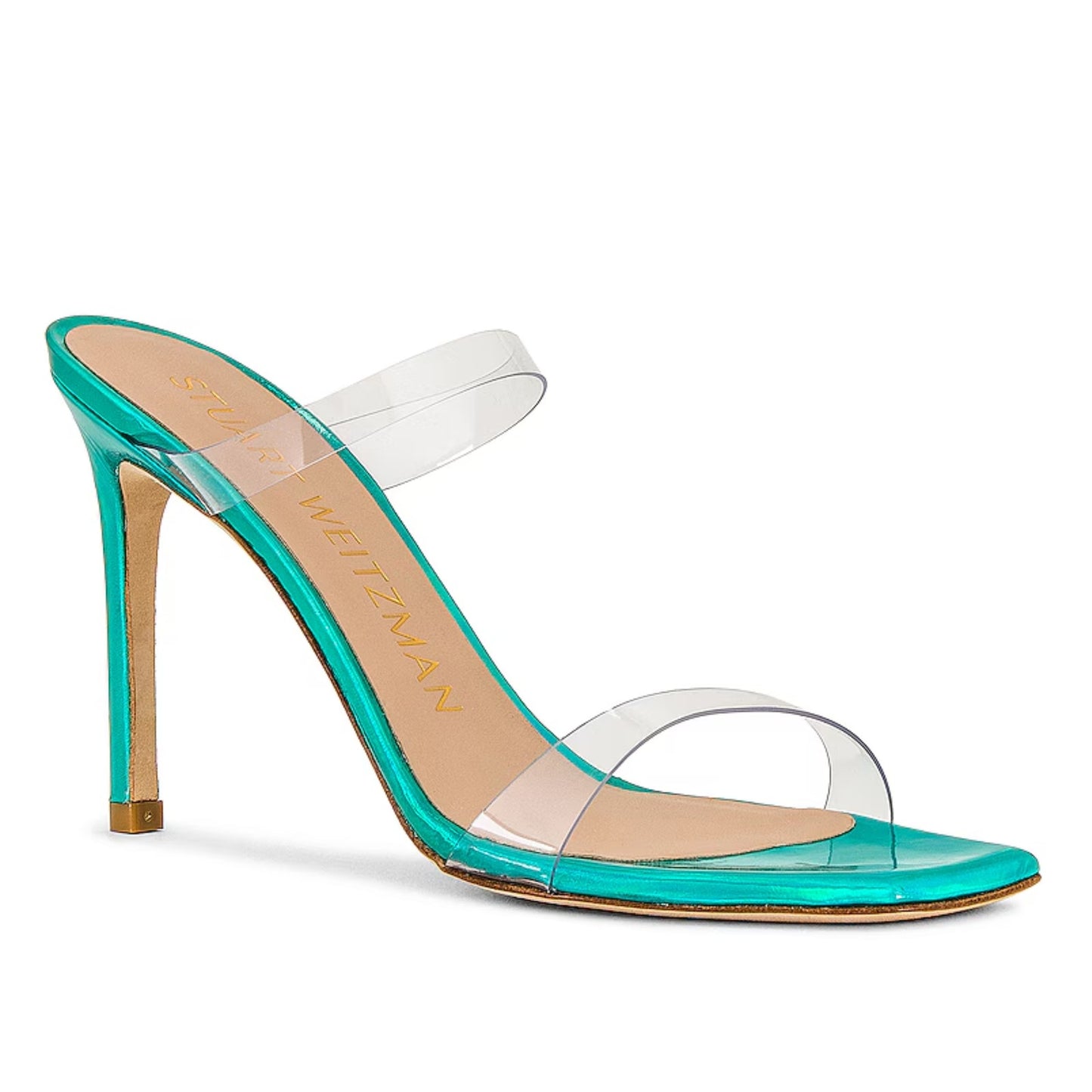 Stuart Weitzman Aleena 100 Sandal in Clear & Esmeralda Size 8.5