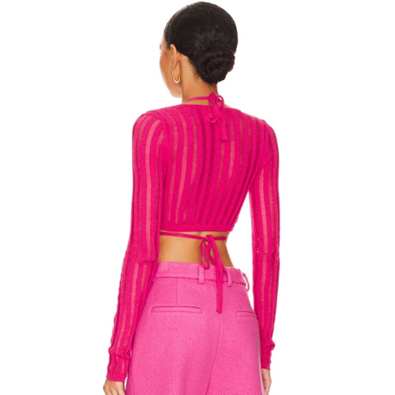 Lovers and Friends Marissa SLong Sleeve Micro Crop in Hot Pink NWT M