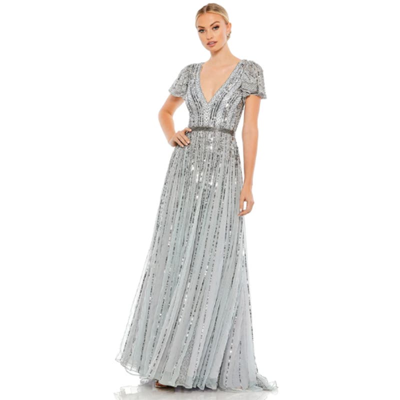 Mac Duggal Sequin Stripe V Neck Gown NWT Size 4