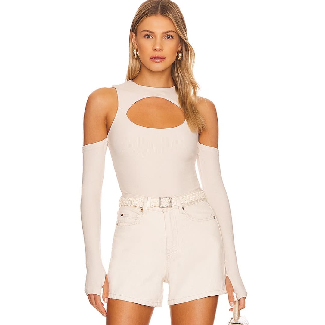 ALL THE WAYS Piper Cold Shoulder Bodysuit in Off White NWOT Size Small