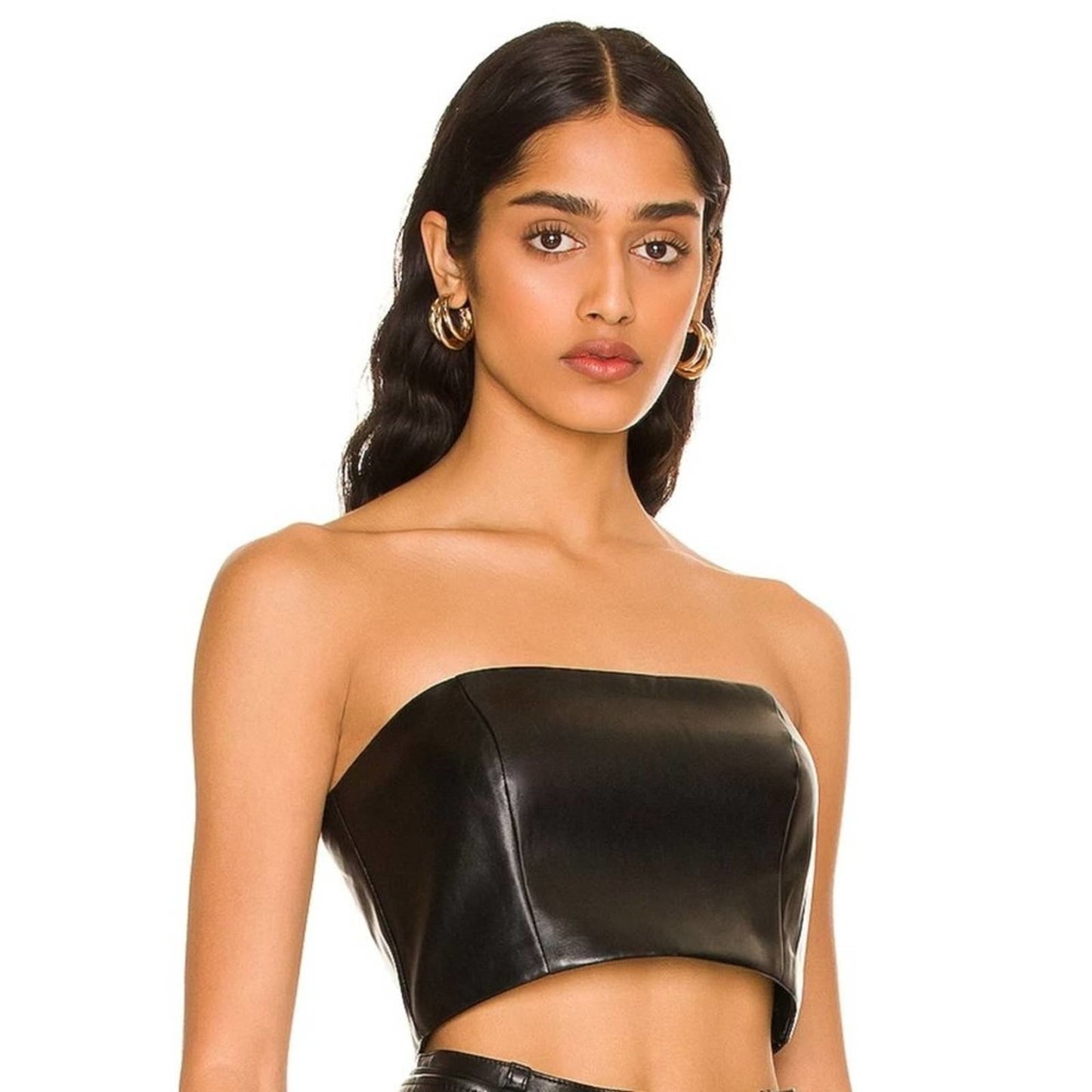 MAJORELLE Chloe Tube Top in Black Faux Leather NWOT Size Small