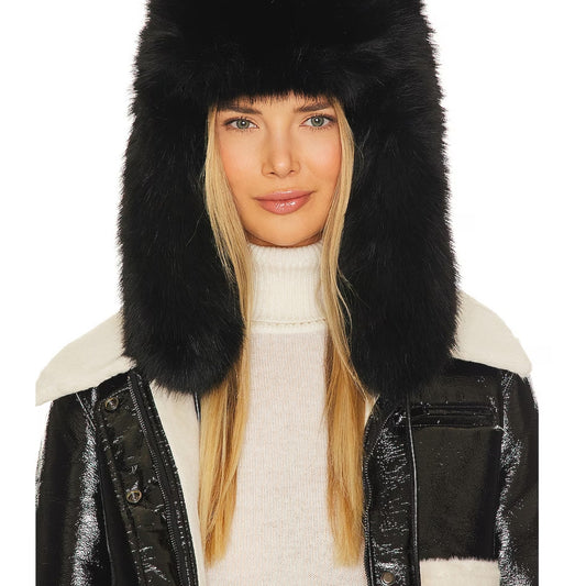 Adrienne Landau Faux Fox Trapper Hat in Black NWT Size ONE SIZE