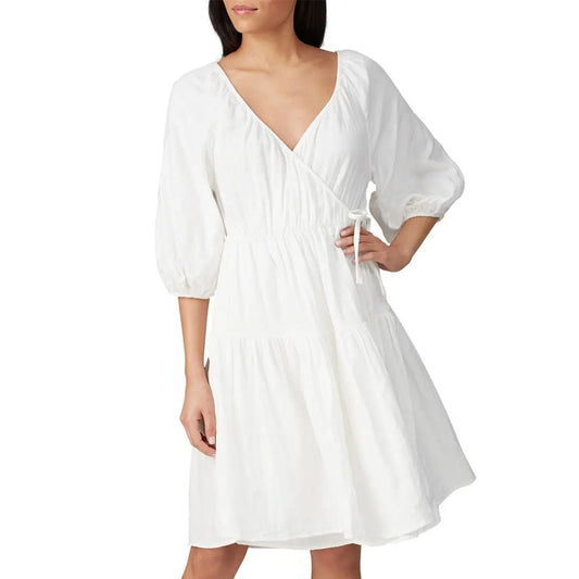 Love, Whit by Whitney Port White Puff Sleeve Wrap Dress Size XS