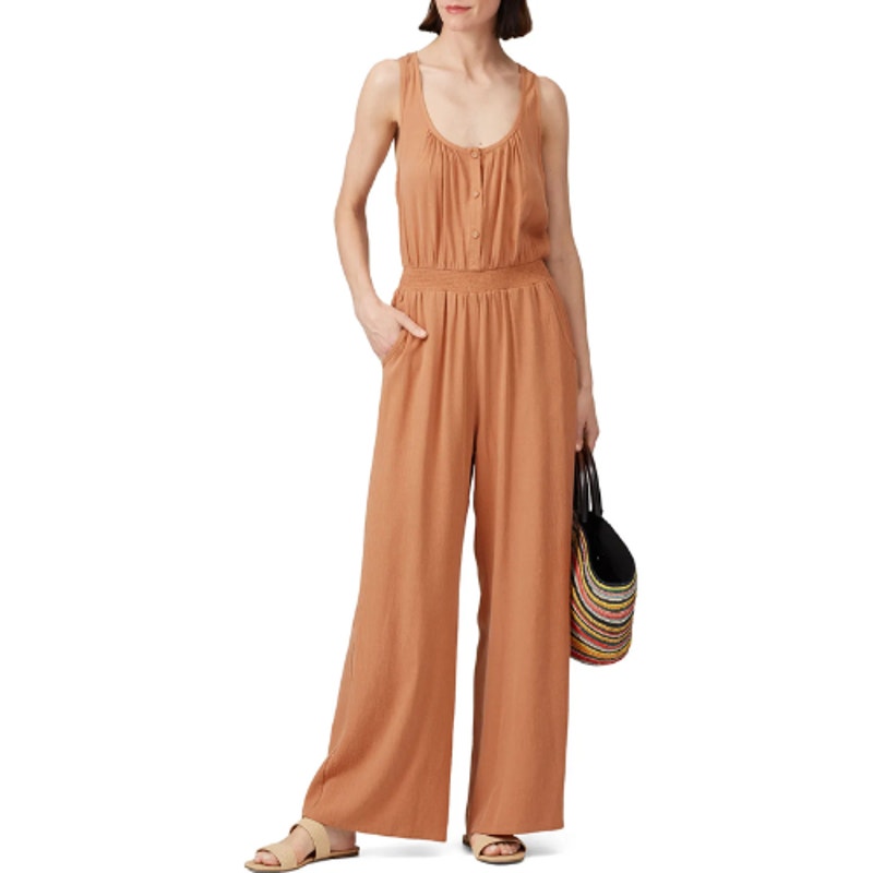 The Odells Tan Wide Leg Jumpsuit in Caramel Brown Size Large